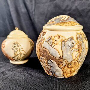 Jardinia Set Of 2 Trinket Box Urn On the Lookout and Cats Galore Kitty Lovers